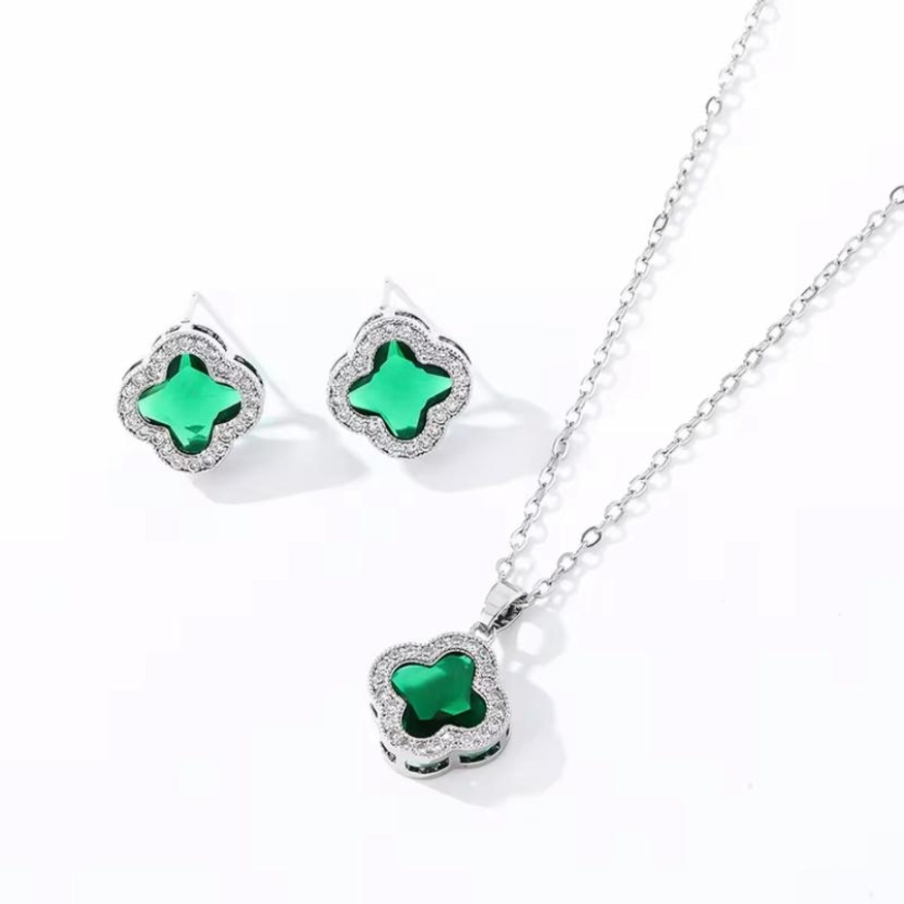 Elegant Silver and Green Jewelry Set